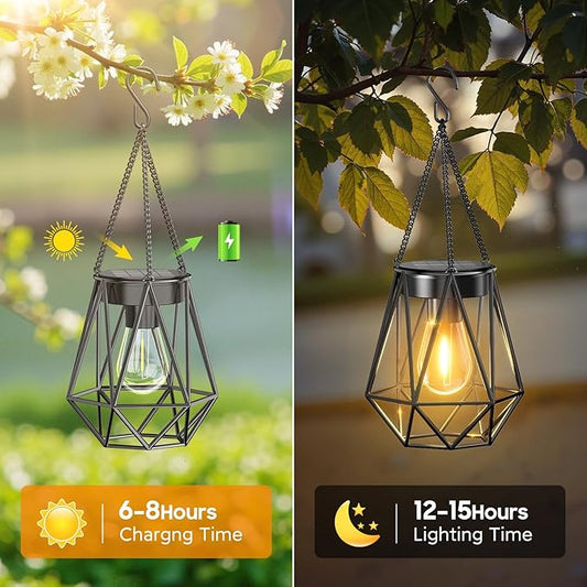 KOOPER 4 Pack Hanging Solar Lanterns Outdoor Waterproof, Metal Hanging Solar Lights for Outside, Upgraded Brighter Outdoor Lanterns Decorative for Garden Patio Yard Porch Gifts for Women Mom Grandma