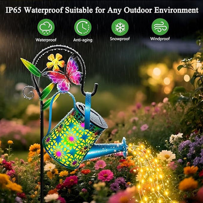 Solar Lights Outdoor Decorative, Blue Metal Solar Watering Can Lights Waterproof, Gifts for Women Mom Grandma Birthday, Hanging Lantern Decoration Garden Decor Yard Light for Outside Patio Lawn Porch