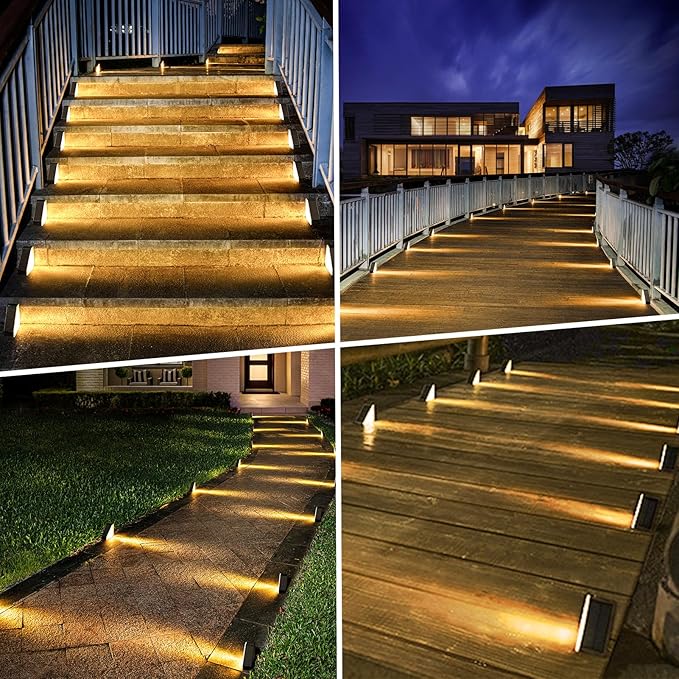 echosari 12 Pack Solar Step Lights for Outside, Ultra Bright Outdoor Stair Lights Auto ON/Off, 2835SMD LEDs Outdoor Step Lights IP68 Fully Waterproof for Yard Garden Walkways Pathway (Warm White)