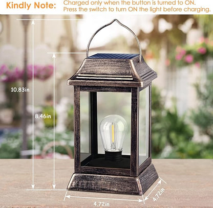 UBright Metal Solar Lantern Lights Outdoor Waterproof Hanging Solar Lights for Outside Garden Lights for Patio Yard LED Bulb 2 Pack