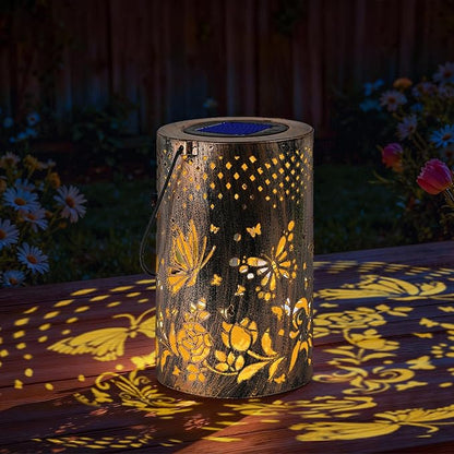 Outdoor Solar Garden Lights: Solar-Powered Yard Patio Hanging Decoration Lanterns with Handle, Outside Waterproof Decorative Lamps with Dynamic Dragonfly Pattern (Butterfly)
