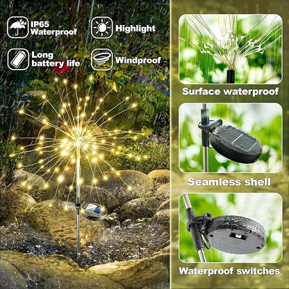 Anordsem Solar Lights Outdoor Waterproof: Garden Light Solar Powered for Yard Outside - Sparkler Fireworks Twinkle Lighting Path Decor 8 Pack - LED Starburst Gardening Gifts for Women Mom Wife
