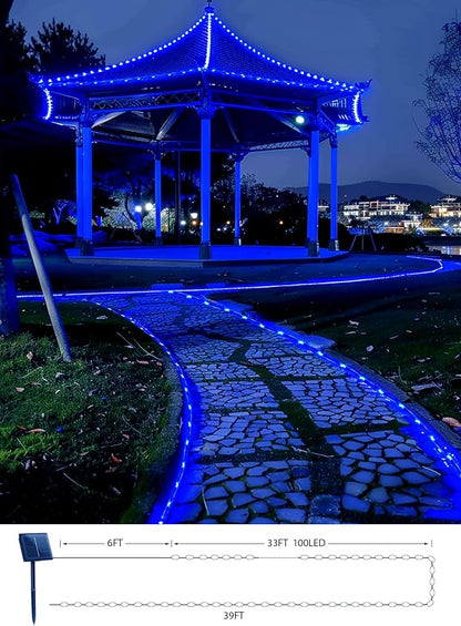 Brightown Solar Christmas Lights Outdoor Waterproof, 2 Pack Total 78FT 200 LED Solar Rope Lights with 8 Modes, Christmas Outdoor Decoration, Solar String Lights for Outside House Tree Halloween, Blue