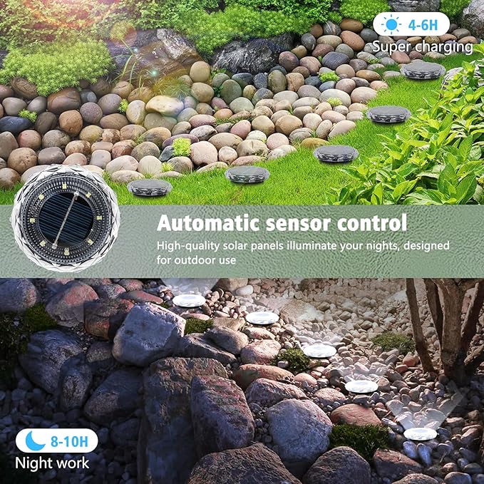 echosari Solar Ground Lights 12 Pack, Upgraded Solar Garden Lights Auto ON/Off Landscape Lighting Outdoor In-Ground Lights Waterproof Long Lasting for Pathway Walkway Patio (Cool White)