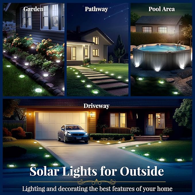 Solar Flat Disk Lights 12-Pack, Waterproof Garden