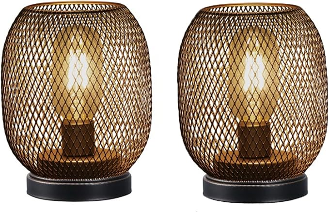 JHY DESIGN Set of 2 Metal Cage LED Lantern Battery Powered,Cordless Accent Light with LED.Great for Weddings,Parties,Patio,Events for Indoors Outdoors（Round Shape