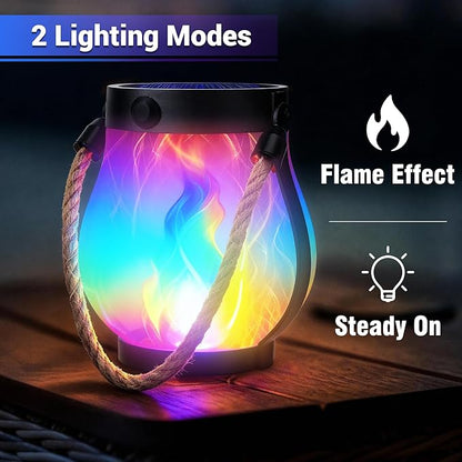 Christmas Solar Flame Lantern Hanging Outdoor Waterproof - Dancing Flame Lanterns with Dual Charging Modes of Solar & USB for Garden or Yard Decorations (Multicolor - 1 Pack)