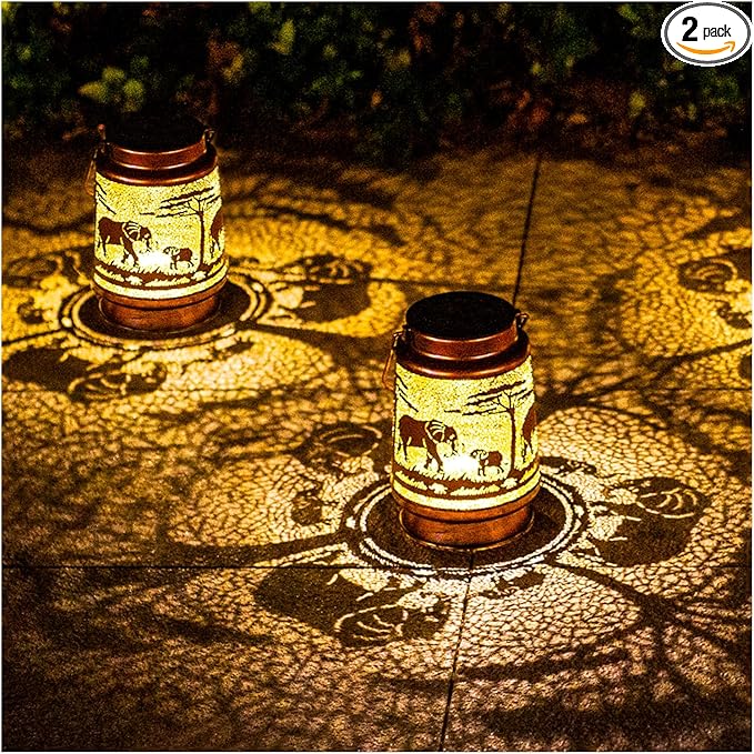 2-Pack Elephant Solar Lanterns, Waterproof LED Outdoor Lights