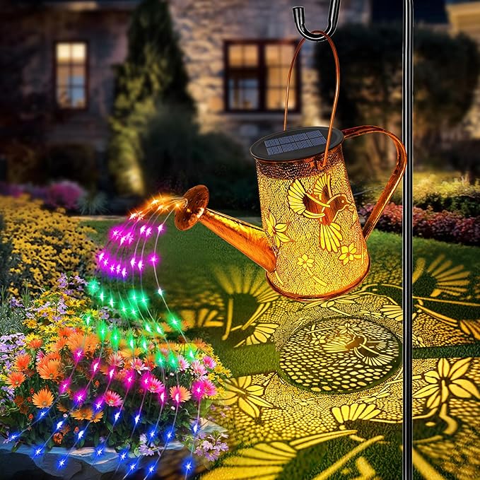 Solar Watering Can Lights, Hummingbird Gifts for Women Mom Grandma Birthday, Waterproof Outdoor Multicolor Garden Decor Large Hanging Solar Lanterns Garden Light for Patio Porch Yard Flowerbed Pathway