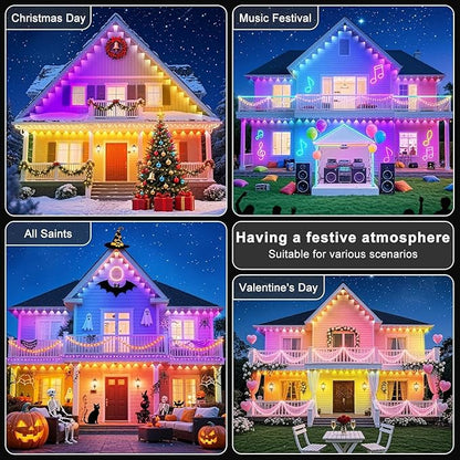 Permanent Outdoor Lights 100 FT Patio Lights,100ft RGB+IC Smart Outdoor Decor, 50 Scene Modes App/Remote Control, IP67 Waterproof for Christmas Holiday Party Decor for Garden House Roof Lighting