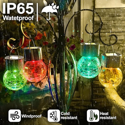 Solar Hanging Lanterns Outdoor: 12 Pack Cracked Glass Ball Lights with Hook - Waterproof Warm White Fairy Globe Lighting Yard Tree Ornaments - Gardening Gifts for Mom Grandma