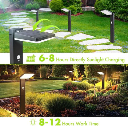 Solar Motion Pathway Lights Outdoor, 2 Pack Solar Powered Garden Lights Waterproof, 72 LED 600 Lumens Super Bright Motion Sensor Solar Path Light, Aluminum Black Garden Light with Groundstake