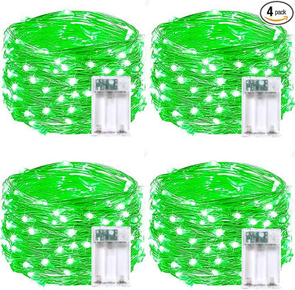 4 Pack 20FT 60LED St Patrick’s Day Battery Operated Fairy Lights with Timer, Waterproof Battery String Lights Outdoor Indoor, Twinkle Lights for Bedroom Christmas St Patrick’s Day Decorations (Green)