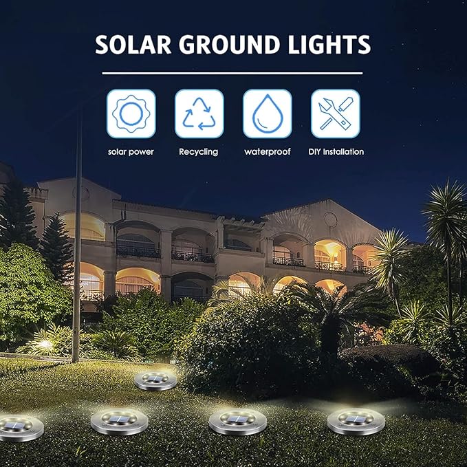 12-Pack Flat Solar Landscape Lights, Waterproof LED
