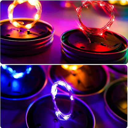 Upgraded Solar Mason Jar Lights, 8 Pack 10 LED Waterproof Fairy Firefly Jar Lids String Lights with Hangers(Jars not Included), Patio Yard Garden Wedding Easter Decoration - 8 Colors
