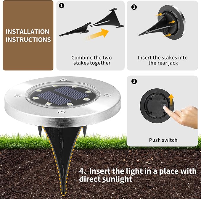 20-Pack Warm White In-Ground Solar Lights, Flat LED Landscape