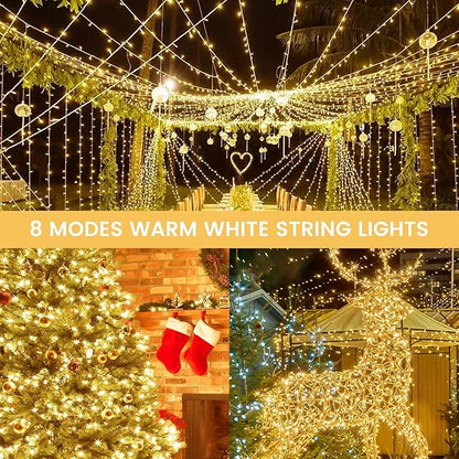 4 Pack Christmas String Lights Battery Operated with Timer, 66FT 200 LED Waterproof Twinkle Lights, 8 Modes Fairy Light for Indoor and Outdoor Bedroom Garland Tree Christmas Decorations (Warm White)