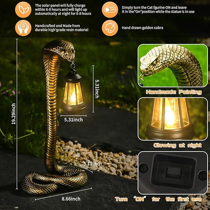 Solar Lantern Outdoor Snake Figurines 19.29‘’ for Garden Decoration,Yard Art Lawn Ornaments ,Porch Patio Balcony Home House - Housewarming Gifts for Birthday,Father's Day,Halloween (Large size-bronze)