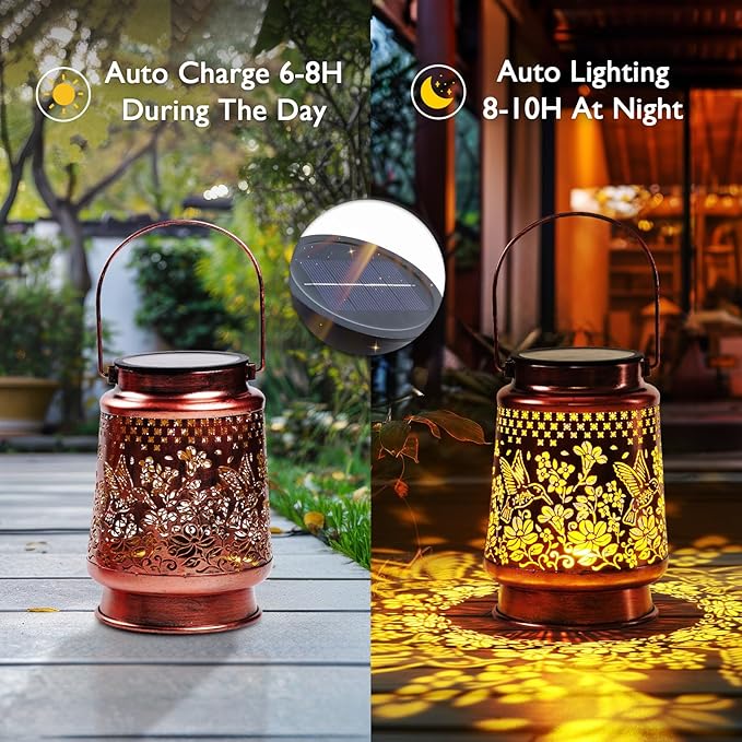 Homemory Solar Lanterns Outdoor Waterproof Hummingbird Lights Garden Decor, Birthday Gifts for Women Mom Grandma, LED Hanging Solar Lights for Yard, Patio, Backyard, Porch, Lawn