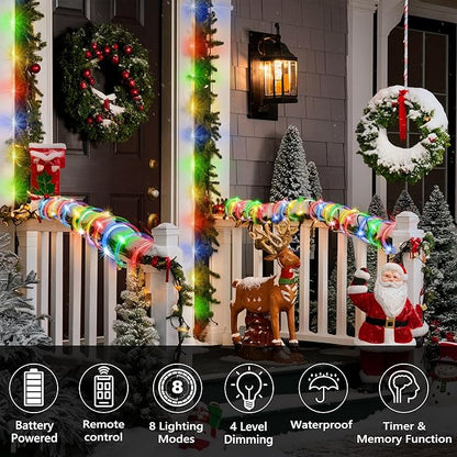 Jnaurb Battery Operated Rope Lights for Outside, 33FT 100LED 8 Modes Battery Operated String Lights, Waterproof Christmas Fairy Light with Remote for Outdoor Indoor Patio Xmas Party Decor - Multicolor