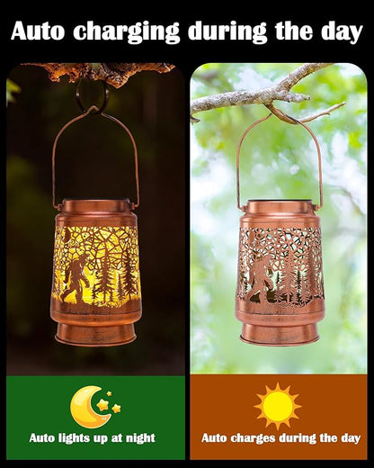 Bigfoot Gifts Solar Lantern - Metal Hanging Lights Outdoor Sasquatch Yard Decor Waterproof Led Lighting for Garden Patio Lawn Backyard Balcony Party Birthday Gift for Women Mom Grandma