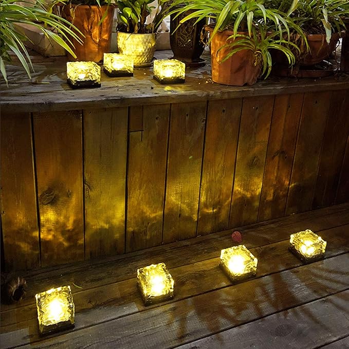 Solar Ice Cube Shaped Light, 2.8x2.8x2 inch Ice Cube Shaped Warm White Outdoor Solar Garden Decorative Lights for Walkway Pathway Backyard Christmas Decoration Parties (8 PCS)
