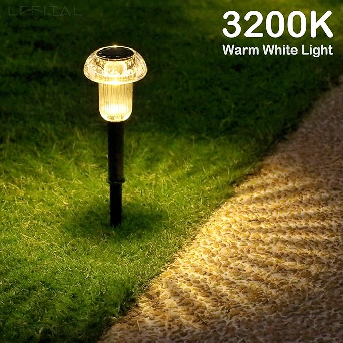 Solar Lights Outdoor 8 Pack Solar Pathway Lights Outdoor 3000K Warm White LED Waterproof Mushroom Lighting Stake for Outside, Yard, Garden, Path, Lawn, Driveway, Patio, Landscape Decorations