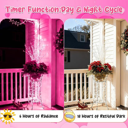 Pink String Lights Batterry Operated Outdoor Waterproof 16.4ft 50 LED, Pink Fairy Lights with Timer White Wire for Indoor & Outdoor Valentine's Day Decorations Garland Party Garden Girls Room