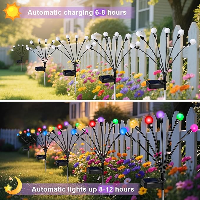 4-Pack RGB Solar Path Lights, Outdoor Yard LED