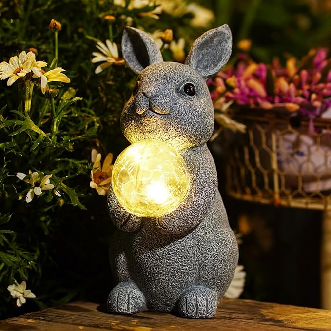 Solar Rabbit Garden Statue Light, Outdoor Decor