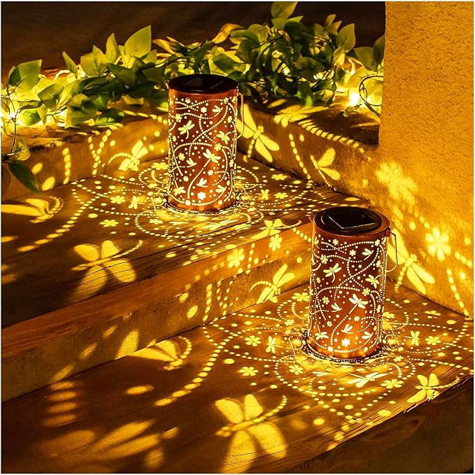 Dragonfly Solar Lanterns Outdoor Waterproof Hanging Solar Lights Dragonfly Gifts for Women Men Metal Decorative LED Lanterns for Garden Decor,Yard,Patio,Lawn,Tabletop,Pathway