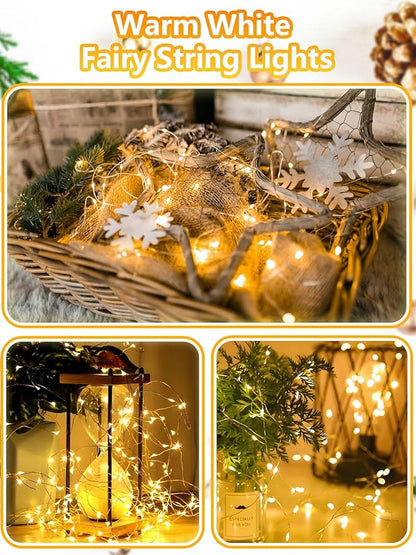 6 Pack 100 LED Fairy Lights Battery Operated with Remote, 33FT Waterproof Twinkle Lights with Timer & 8 Modes, Fairy String Light Outdoor Indoor for Bedroom Classroom DIY Christmas Decor (Warm White)