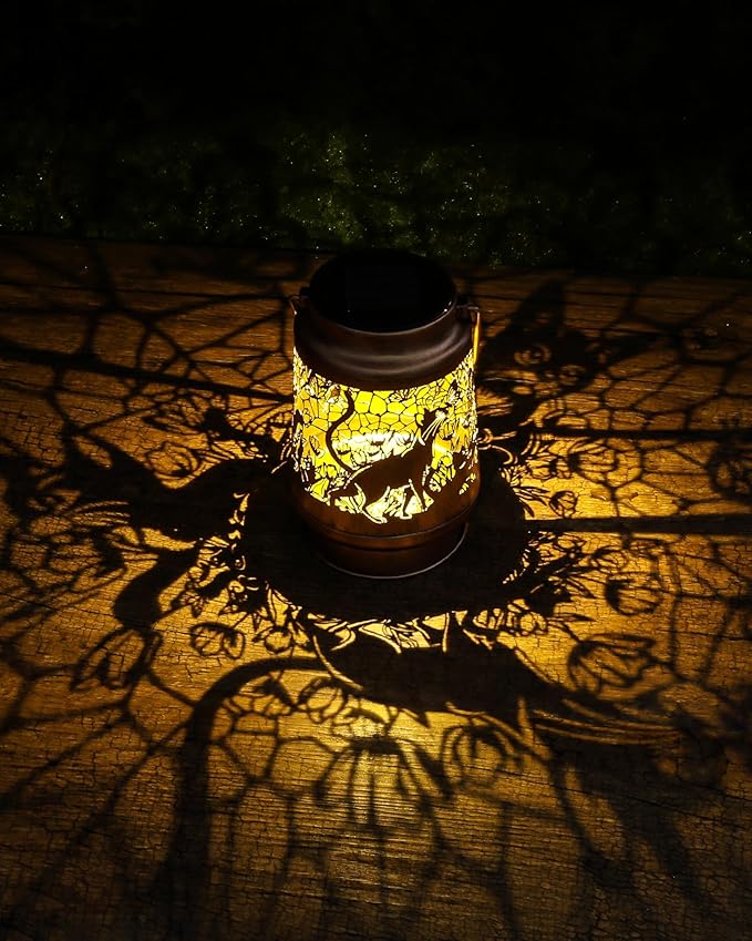 Cat Gifts for Women - Waterproof Outdoor Solar Lanterns Decorative Metal Lights Yard Garden Patio Lawn Balcony Hanging Led Lighting Cats Decor for Animal Lover Mom Grandma Birthday Gift