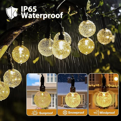 SeaShine Rechargeable Battery Operated String Lights - 25ft 60LEDs Crystal Globe String Lights, IP65 Waterproof Battery Fairy Lights with Remote Timer for Bedroom Outdoor Camping Christmas Warm White
