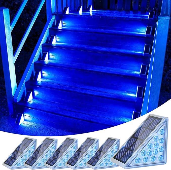 6-Pack Blue Sleek Solar Patio Lights, Outdoor LED
