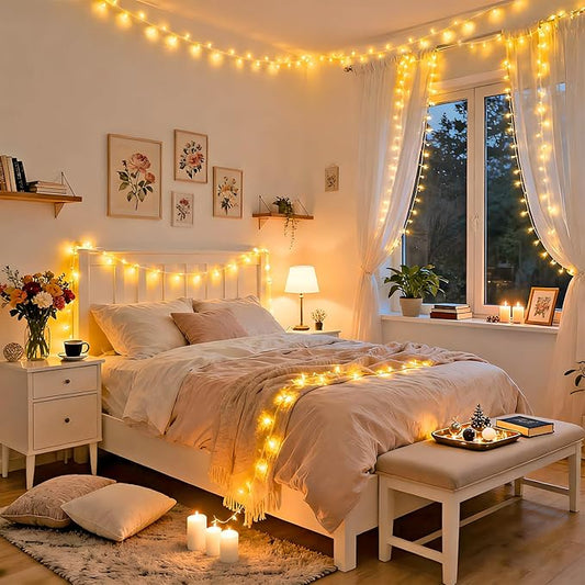 JMEXSUSS 4 Pack 50 LED Battery Operated String Lights Warm White, Each 16.5ft Battery Outdoor Lights with Timer Waterproof, 8 Modes Christmas String Light Indoor for Bedroom Classroom Xmas Decor
