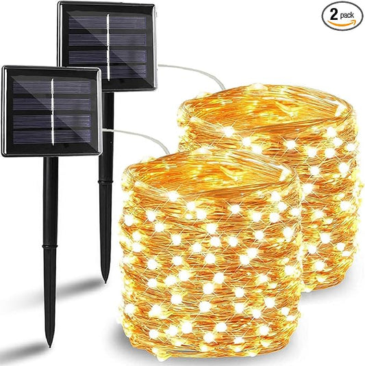 Solar String Lights Outdoor, 2 Pack 144FT 400 LED Solar Twinkle Lights for Outside Waterproof, Copper Wire with 8 Lighting Modes Fairy Lights for Garden Tree Birthday Xmas Patio Decor(Warm White)