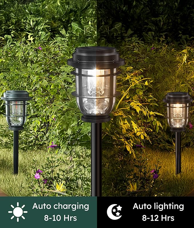Bright Solar Pathway Lights Outdoor, 8 Pack Waterproof IP65, Auto On/Off Solar Powered Garden Lights for Yard Lawn Walkway Landscape Pool Outside - 3-in-1 Hanging, Tabletop & Stake Lighting