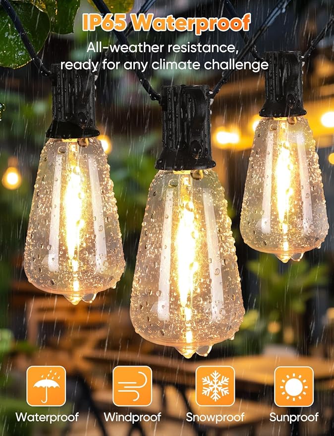 Porch String Lights, 180ft Weatherproof LED