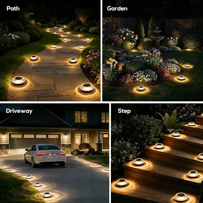 Solar Ground Lights Outdoor 12PK - IP67 Waterproof Solar Pathway Lights, Garden Lights Solar Powered, Outdoor Solar Lights for Yard, Landscape Lighting for Patio Driveway Backyard Decor(Warm White)
