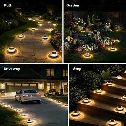 Solar Ground Lights Outdoor 12PK - IP67 Waterproof Solar Pathway Lights, Garden Lights Solar Powered, Outdoor Solar Lights for Yard, Landscape Lighting for Patio Driveway Backyard Decor(Warm White)