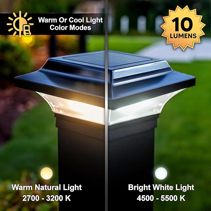Classy Caps Imperial Solar Post Cap - Black SLO82B – Fits 2"x2", 2.25"x2.25", and 2.5"x2.5" Post Sizes, High-Performance Solar LED, Durable Cast Aluminum Construction, Warm & Cool Light Modes
