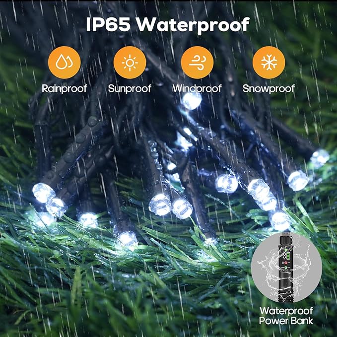 Rechargeable Battery Twinkle Lights with Remote, 2 Pack Total 66ft 200 LED Rechargeable Battery Operated String Lights Waterproof, Christmas Light Outdoor Indoor for Chirsmas Tree Decor(Cool White)