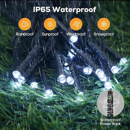 Rechargeable Battery Twinkle Lights with Remote, 2 Pack Total 66ft 200 LED Rechargeable Battery Operated String Lights Waterproof, Christmas Light Outdoor Indoor for Chirsmas Tree Decor(Cool White)