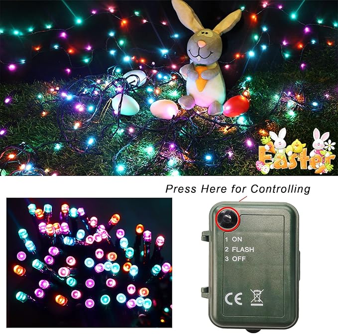 Easter String Lights Battery Powered, 2 Pack Total 66.6 FT 200 LED Colorful Pastel String Lights for Indoor Outdoor Decoration, Twinkle Fairy Light for Home Party Room Garden Party Decor