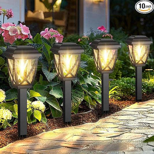 Derynome Solar Lights Outdoor, 10 Pack Waterproof Solar Pathway Lights for Outside, Outdoor Light for Garden, Yard, Patio, Landscape, Planter, Walkway Decor