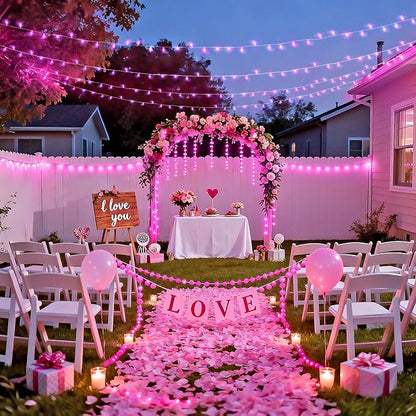 JMEXSUSS 4 Pack 50 LED Pink Battery Operated Lights, Each 16.5ft Pink String Lights Outdoor Waterproof, 8 Modes Valentine’s Lights Indoor with Timer for Bedroom Christmas Valentine’s Day Decor