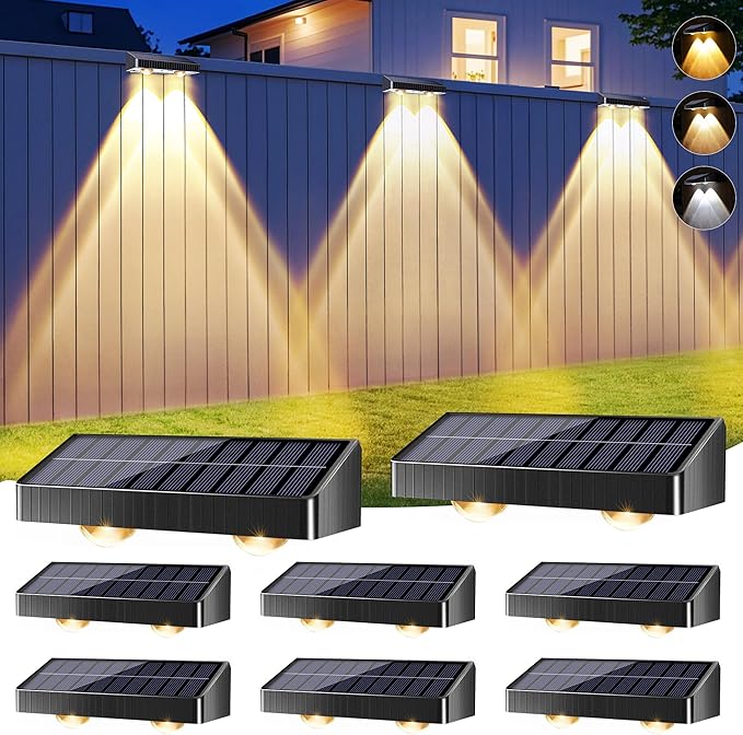 Brizled Solar Fence Lights Outdoor, 6 Modes 2700/4500/6500K 250ml Fence Solar Lights, IP65 Waterproof Outdoor Wall Light Landscape Lighting for Backyard Garden Patio Deck Railing Wall Poolside, 8 Pack
