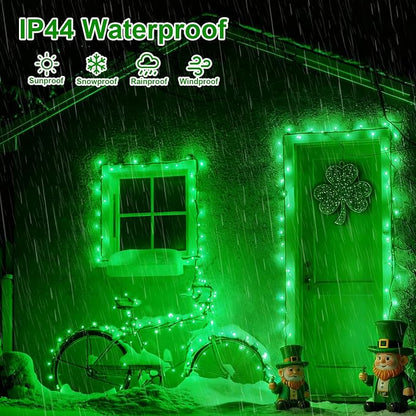 QITONG 2 Pack Green St Patrick's Day Battery Lights, Each 33ft 100 LED Battery Operated String Lights Outdoor, Green Wire Twinkle Christmas Lights Indoor with Remote