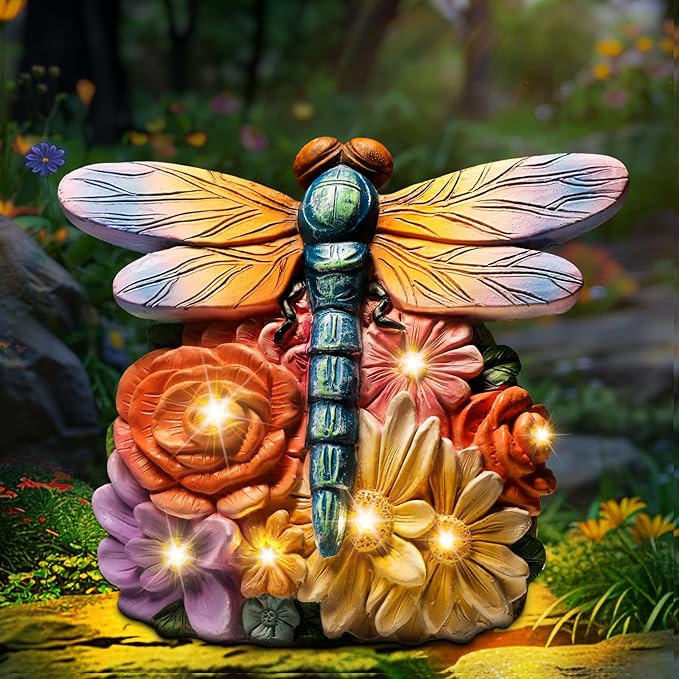 Linkax Birthday Easter Gifts for Adults Women Mom Grandma, Solar Dragonfly Lights Garden Decor, Outdoor Solar Dragonfly Figurine for Outside Patio Yard Front Porch Home, Gardening Housewarming Gifts